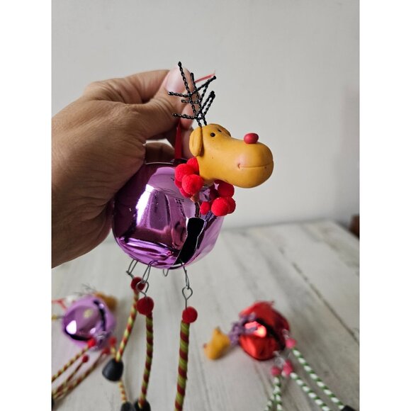 Reindeer bell jingle ornament vintage set deer Xmas tree - Picture 4 of 10